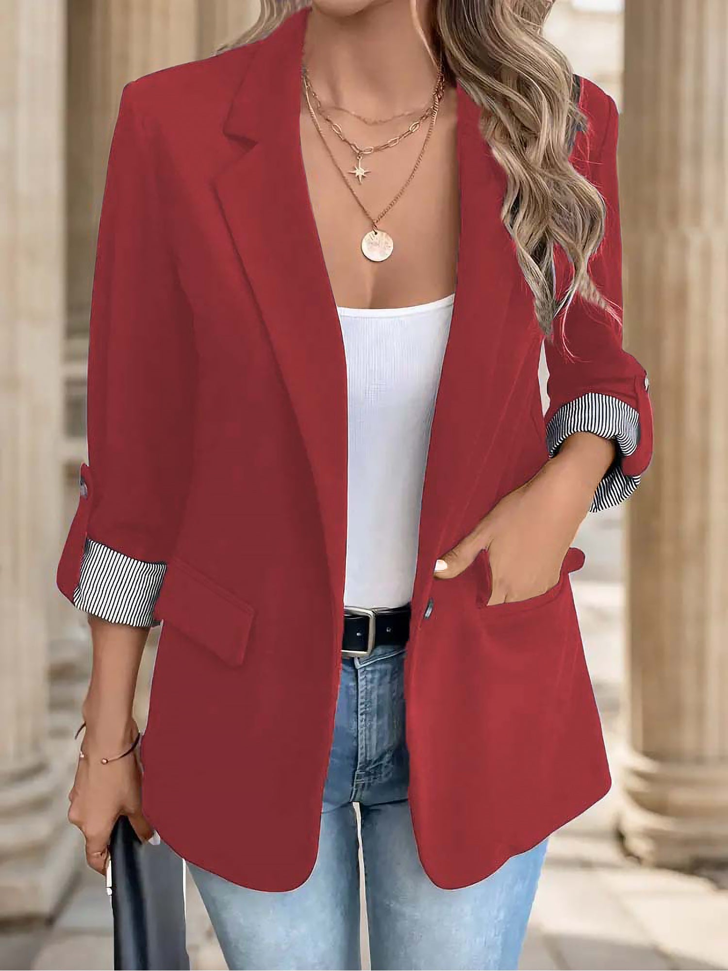 Women’s Casual Blazer | Button Up Pockets
