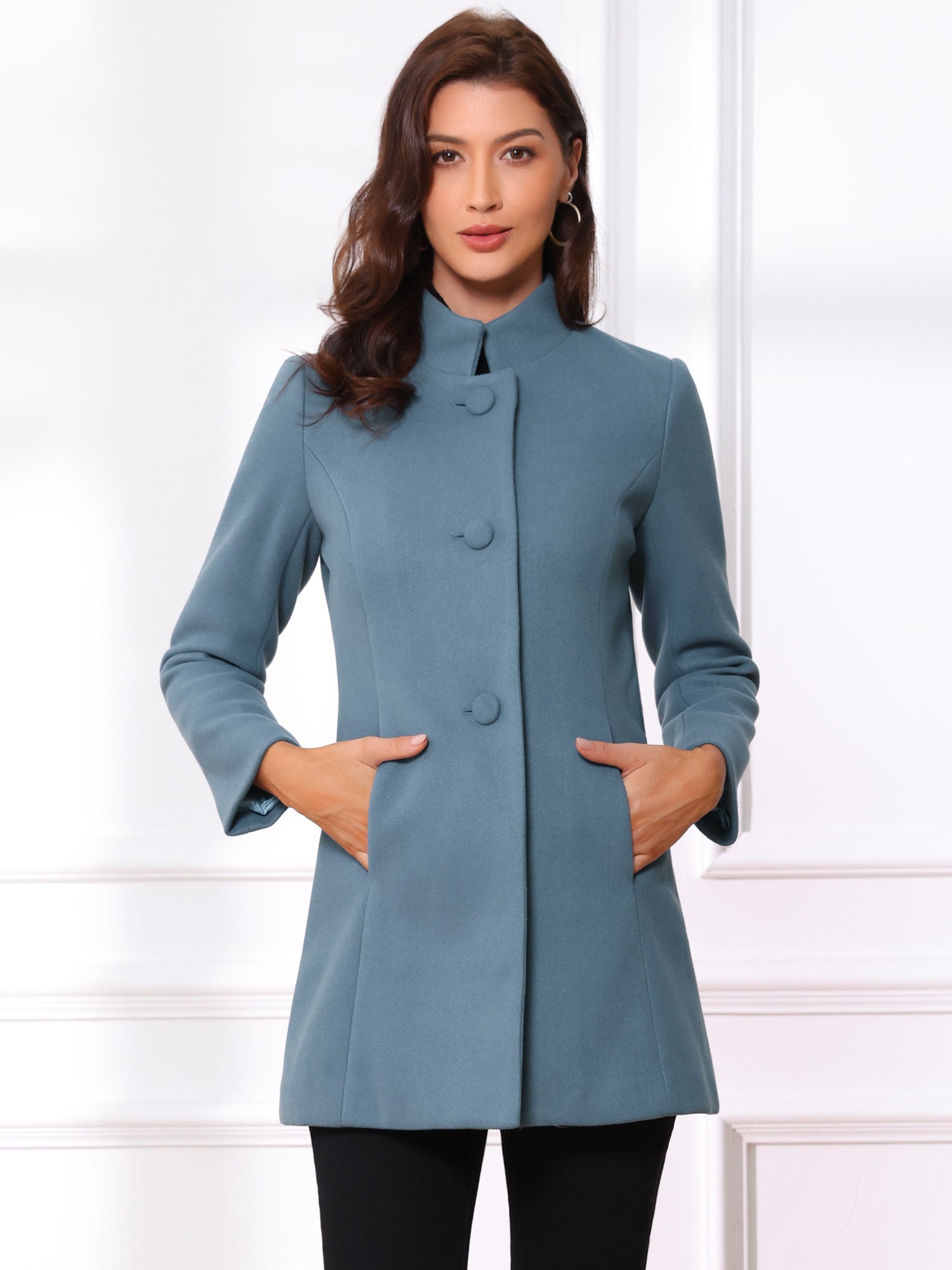 Women’s Long Coat | Buttoned Pockets