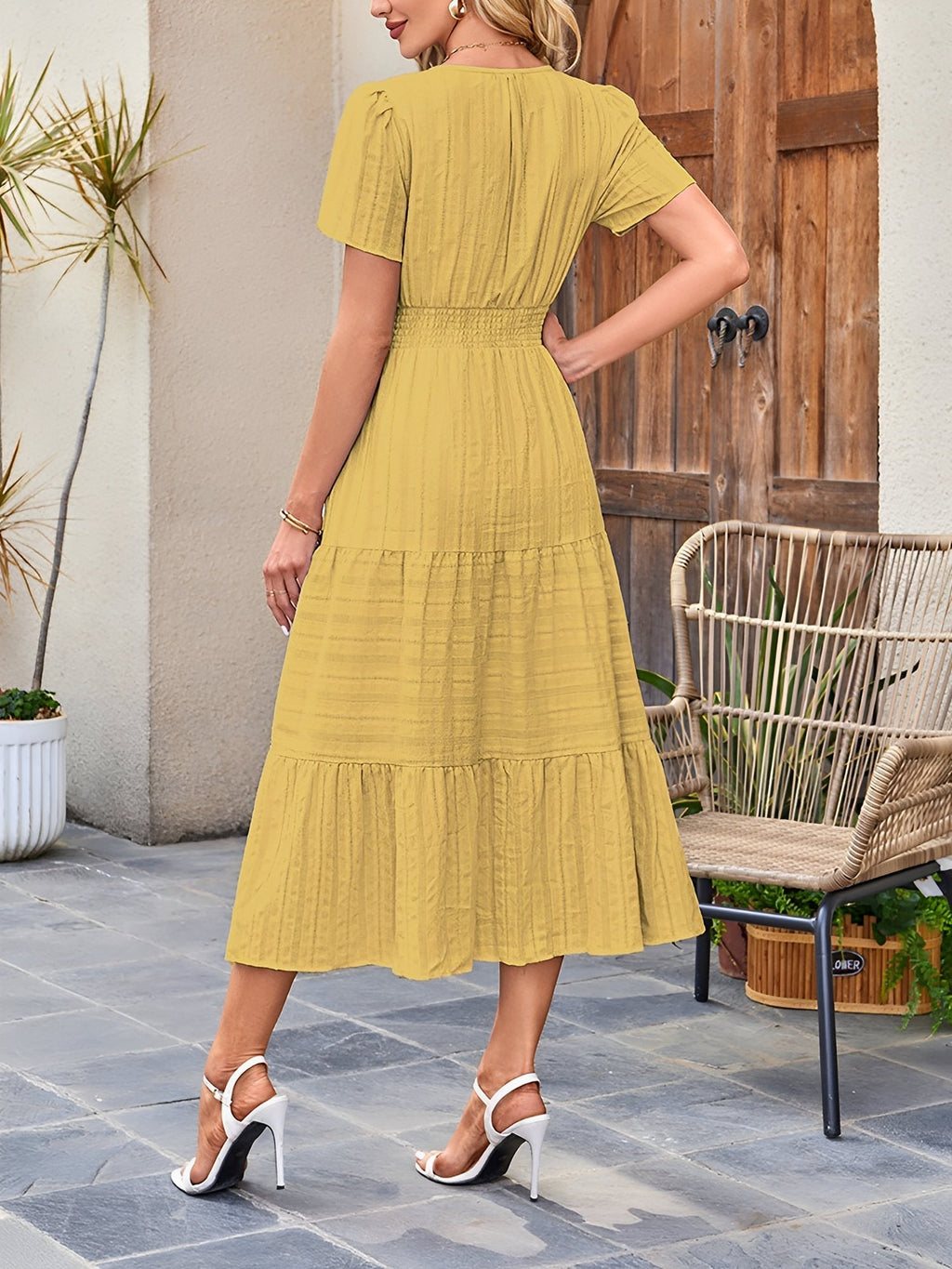 Women’s Casual Midi Dress | Short Sleeve V-Neck