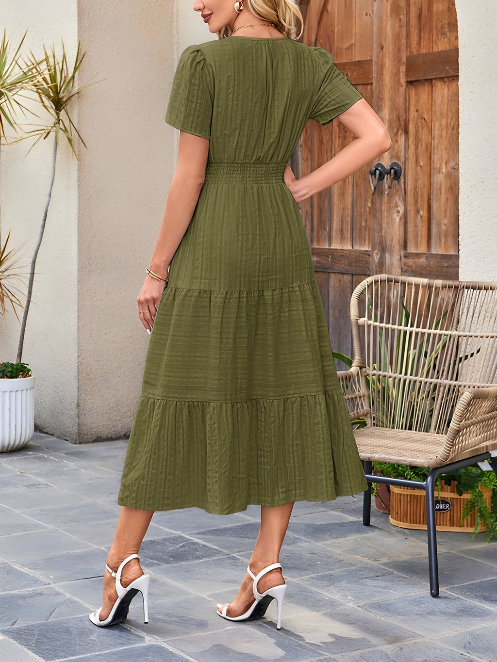 Women’s Casual Midi Dress | Short Sleeve V-Neck