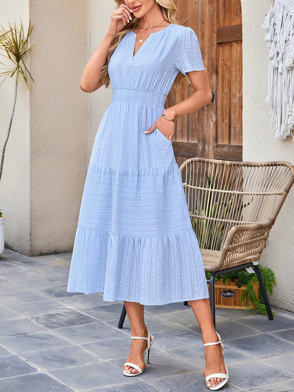Women’s Casual Midi Dress | Short Sleeve V-Neck