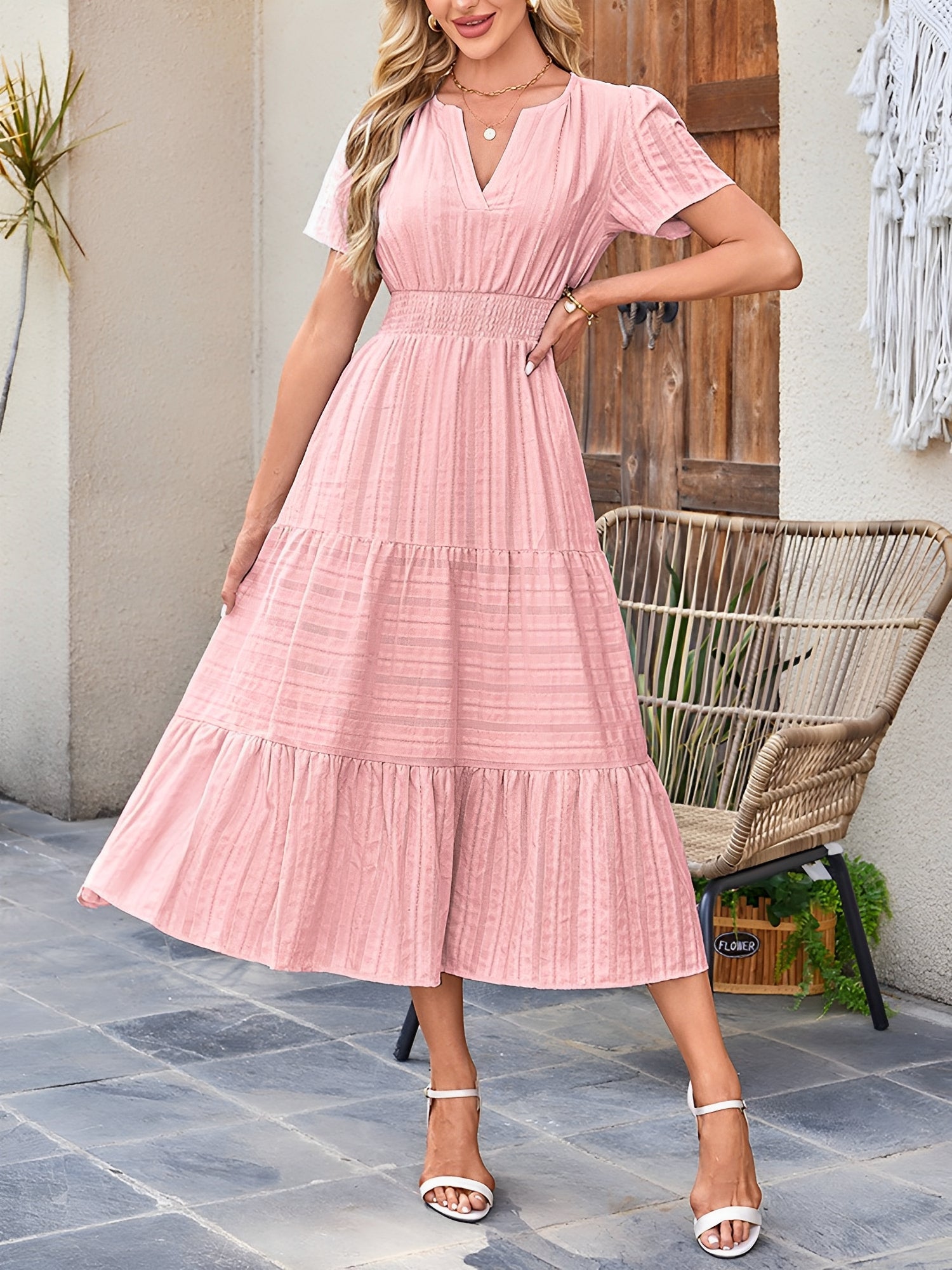 Women’s Casual Midi Dress | Short Sleeve V-Neck