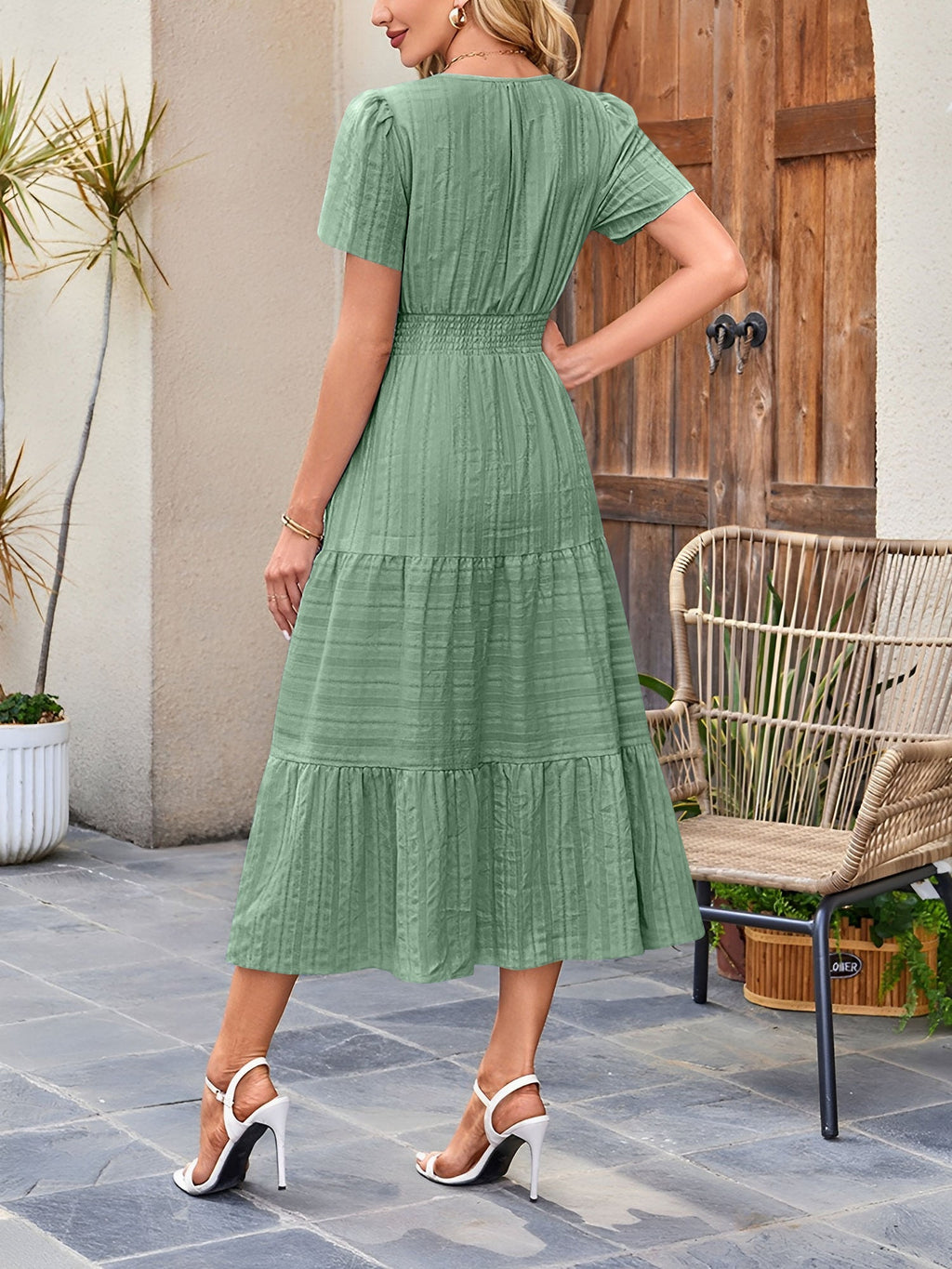 Women’s Casual Midi Dress | Short Sleeve V-Neck
