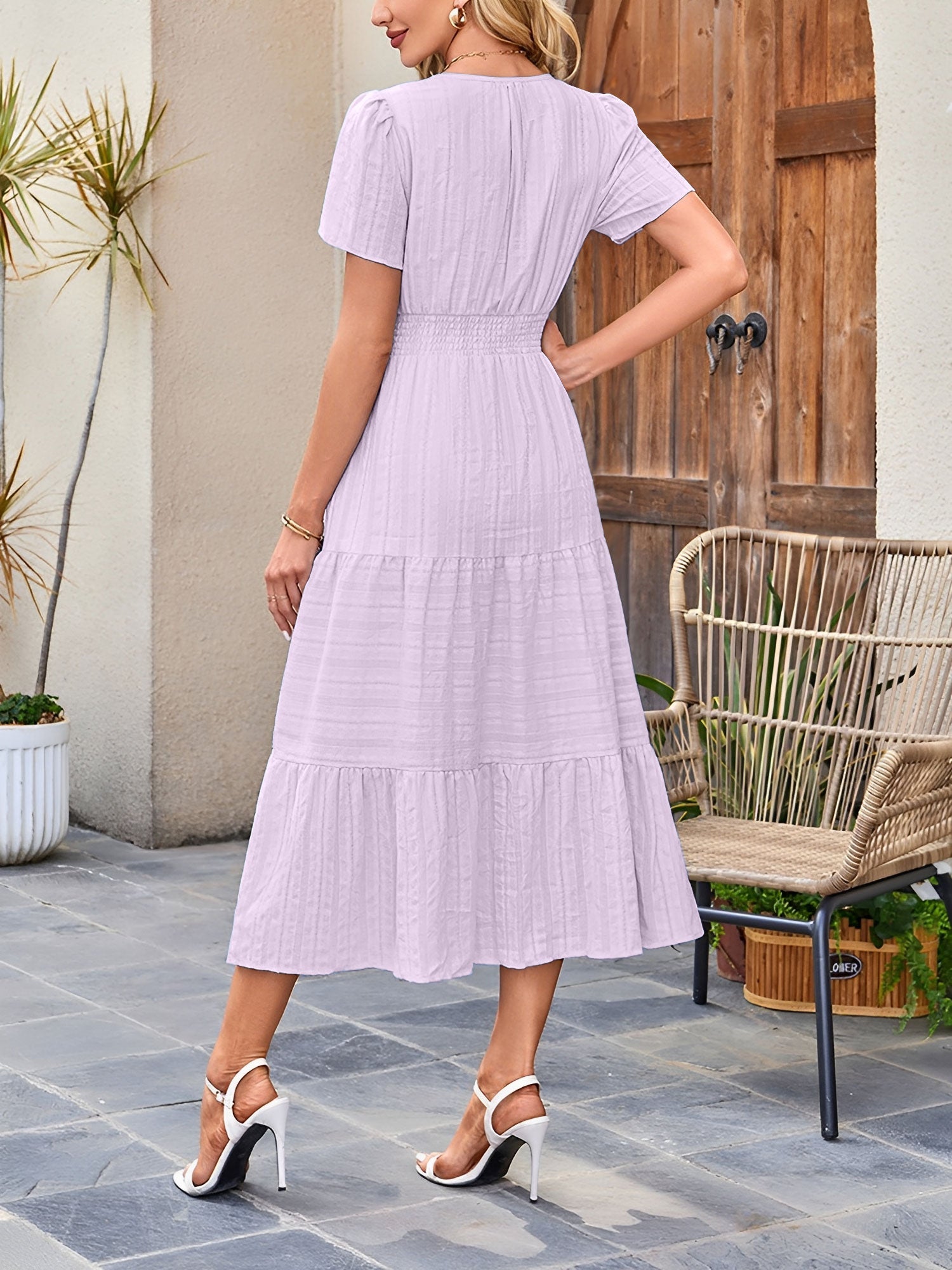 Women’s Casual Midi Dress | Short Sleeve V-Neck
